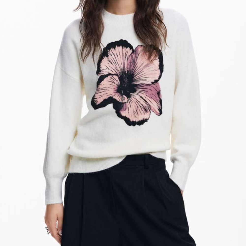 DESIGUAL FLORAL CONTRAST SWEATER